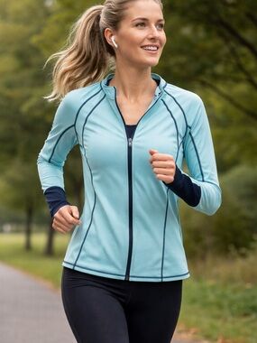 Athleisure Women’s Performance Jacket in Blue Navy Accents - New